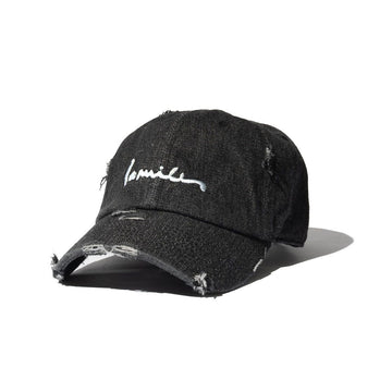 100 Miles Black Denim Distressed Signature Dad Cap