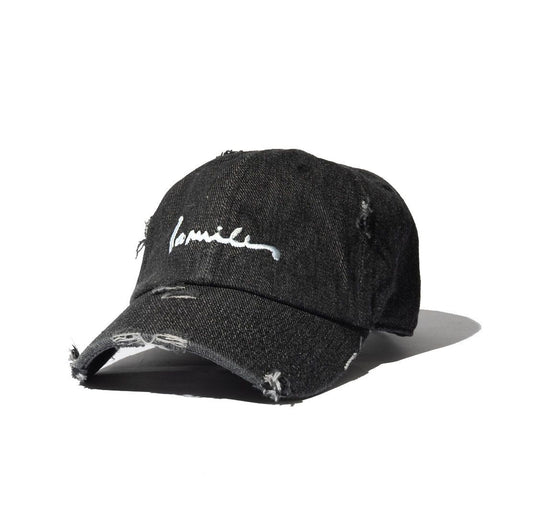 100 Miles Black Denim Distressed Signature Dad Cap