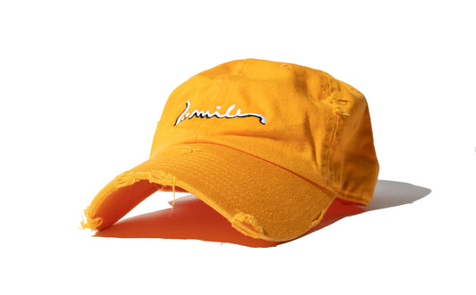 100 Miles Yellow Distressed Signature Dad Cap