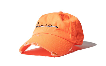 100 Miles Safety Orange Distressed Signature Dad Cap