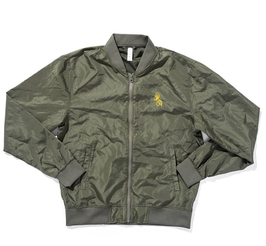 100 Miles Original Logo Olive Green Lightweight Nylon Bomber